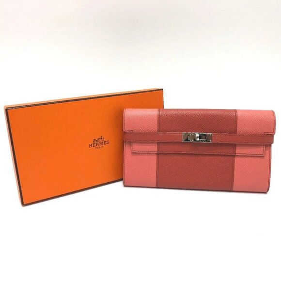 HERMES Long wallet Kelly Wallet Flag Long Wallet Epsom pink/SilverHardware - Picture 1 of 16